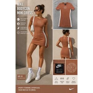 Nike Bodycon Mini Dress XS Brown White Side Panel Athletic Slim Fit